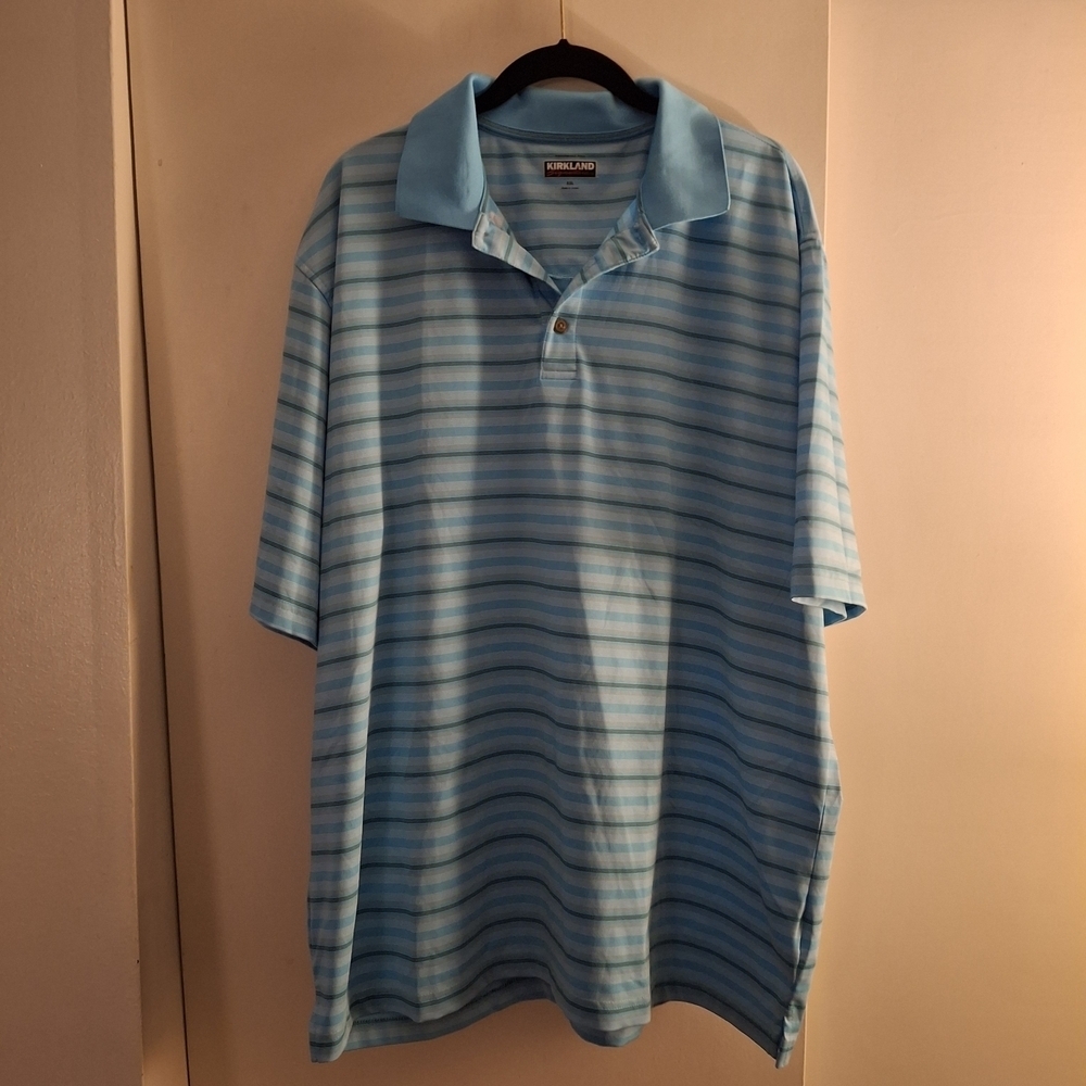 Kirkland Signature Men's Blue Striped Polo Shirt